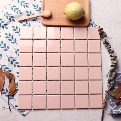 China Euro factory price CLASSIC style square 48x48mm glossy mosaic 2 inch pink ceramic bathroom wall tile for sale