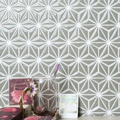 China Glossy Gray Glazed Porcelain Flower Pattern Bathroom Kitchen Backsplash Dining Room Wall Mini Triangle Mosaic Tiles For Hot Sale CLASSIC for sale