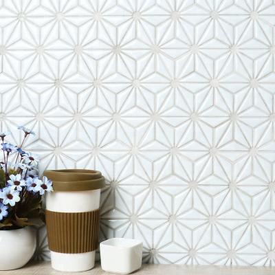 China Mini Triangle Mosaic Flower Pattern Modern Room Decoration Simple White Ceramic Wall Tiles for sale