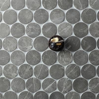 China Factory Round Recycled Foshan Kitchen Bathroom Wall Decor Backsplash Waterproof Inkjet 48mm Circle Round Recycled Mosaic Glass Tiles Wholesalers for sale