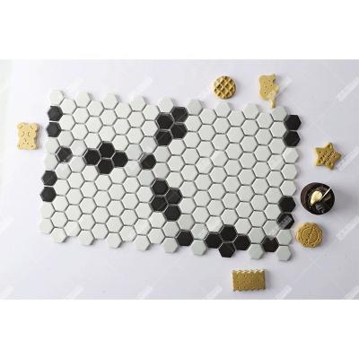 China Modern Customized Ceramic Tiles Art Mosaic Pattern Floor Design Black White Hexagon Mural For Hotel Kitchen Bathroom Backsplash Wall for sale