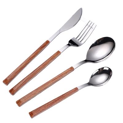 China High Quality Disposable Wooden Handle 18/10 Stainless Steel Cutlery Set with Knife, Fork and Spoon as Wedding Gift for sale