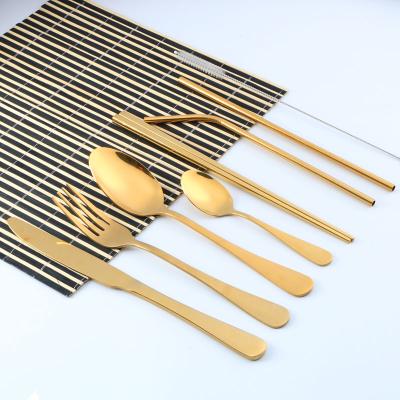 China 8 Disposable Straws Chopsticks Spoons With Color And Straw High Quality Titanium Plated Stainless Steel Tableware for sale