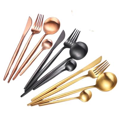 China Wholesale Disposable High Quality Silver Black Handle Spoon, Fork, Knife Tableware Stainless Steel Dinnerware Set for sale