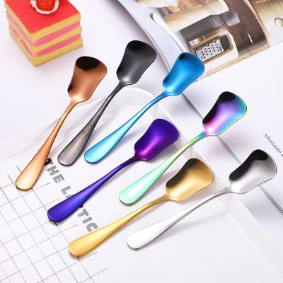 China Beautiful Dessert Disposable Colorful Ice Cream Spoon Stainless Steel Cutlery for sale