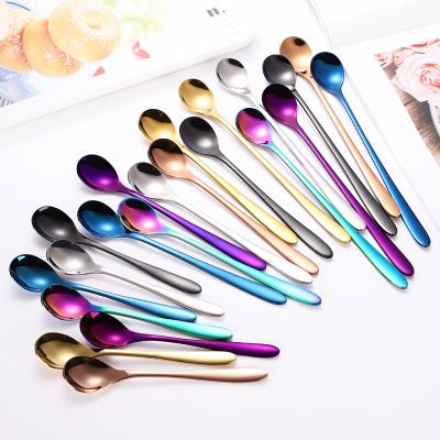 China Rainbow Stainless Steel Long Handle Coffee Spoon Dessert Spoon Cocktail Disposable Custom Titanium Metal Spoon for sale