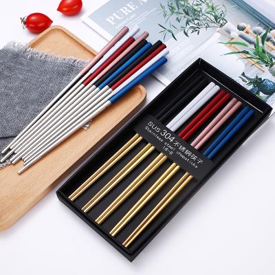 China Disposable Custom Chinese Chopsticks 23.5cm Metal Spray Painted Chopsticks Gift Set Chopsticks Box Stainless Steel Tableware for sale