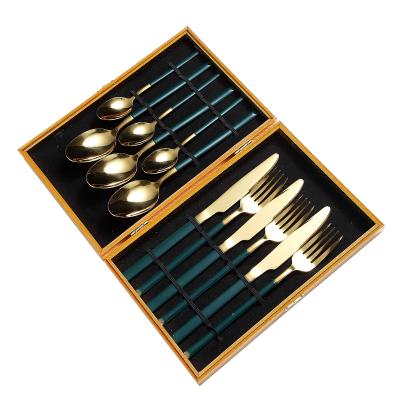 China 12 Piece Luxury Disposable Gold Cutlery Box Stainless Steel Cutlery Box Set 18/10 Fork, Spoon and Knife Set for sale