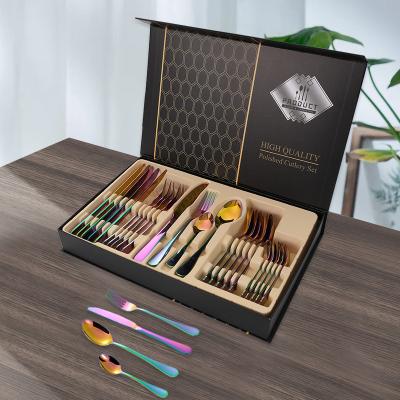 China 1010 Color Western Western Steak Knife, Fork and Spoon 24 Piece Border Gift Boxes Set Stainless Steel Tableware for sale