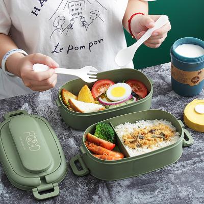 China Wholesale Plastic Freshness Preservation PP Lunch Box Knives And Bottles Insulated 2 Layer Lunch Box, Leak Proof Lunch Box, Lunch Box Bag Set for sale