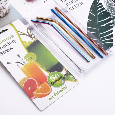 China Reusable Straw Set/Wholesale Custom Environmental Friendly and Reusable Stainless Steel Brush Logo and Blister Metal Straw for sale