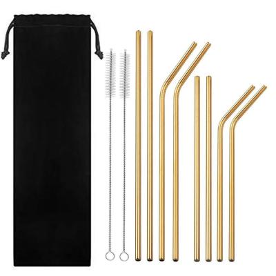 China Environmentally friendly and reusable a set of 10 high quality stainless steel straw straws brands a customizable metal straw set in a black velvet bag for sale