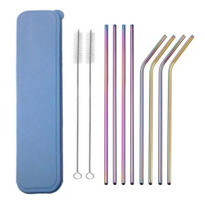 China 10 Pieces/Set 215*6mm Environmental Friendly And Reusable Metal Stainless Steel Straw Set for sale