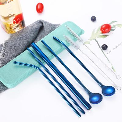 China Environmental Friendly and Reusable A Reusable Spoon Set of 7 Metal Drinking Straws Stainless Steel Straws for sale