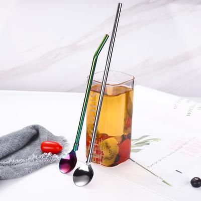 China Reusable Stainless Steel 8.5 10.5 Inches Long 7 Colors Metal Straw Stainless Steel Straw Spoon Stainless Steel Cutlery for sale