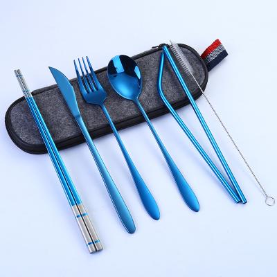 China Luxury Disposable Aviation Straw 8 - Piece Silver Travel Environmental Protection Stainless Steel Cutlery Box for sale