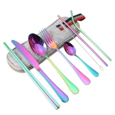 China 8 Bag Disposable Cutlery Travel Straw Spoon Fork Knife Chopsticks Stainless Steel for sale