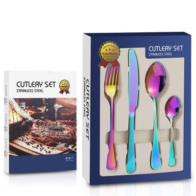 China Disposable 1010 Spoons Fork And Knife Rainbow 20 Piece Catlery Flatware Set Stainless Steel Dinnerware Set for sale