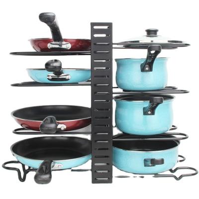 China Contemporary Creative Multi-Layer Storage Double Rack Multifunctional Wrought Iron Kitchen Pot Rack for sale