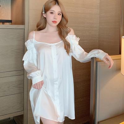 China Nightgown QUICK DRY Satin Solid Color Women's Silk Pajamas Set Fashion Hot Sexy Ladies Nightgowns Transparent Nightgown Women's Sleepwear for sale