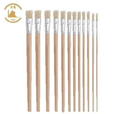 China Hongshun Factory Direct Bristle High Quality Natural Flat Wooden Handle Shape Different Size Artist Oil Painting Brush Set for sale