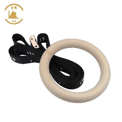 China Factory direct birch plywood 32mm wooden gymnastic rings with adjustable loop number straps birch plywood wooden rings with custom logo for sale