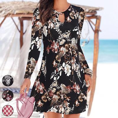 China 2022 new autumn women's fashion print thin crew neck spring and sleeve dress washable long for sale