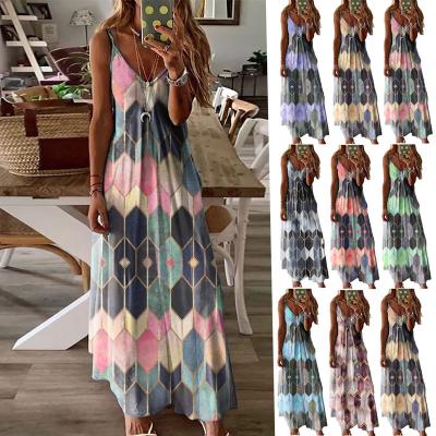 China 2022 Amazon Summer Hot Fashion Women's Casual Print Halter Vest Peacock Dress for sale