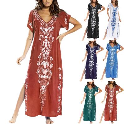 China 2022 summer washable women's beach shirt print beach dress maxi for sale