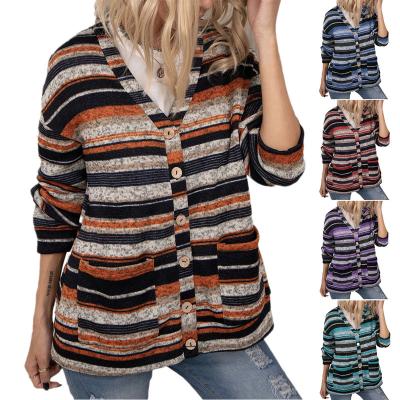 China Anti-wrinkle Autumn Winter 2022 new European and American women's V-neck cardigan sweater pocket sleeve tops long for sale