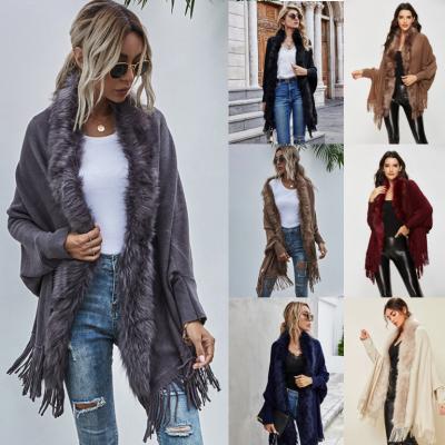 China 2022 European and American anti-wrinkle women's wear autumn new winter wool collar cape cardigan sweater jacket coat for sale