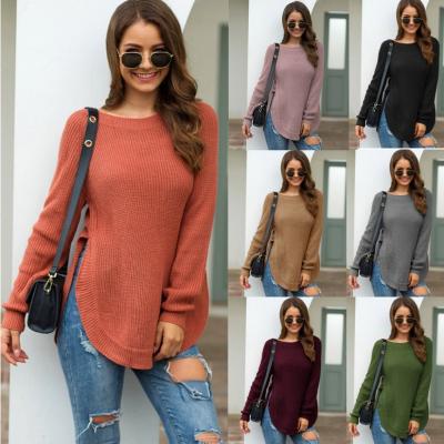 China 2022 European and American Style High Edge Autumn Winter Anti-wrinkle Split Round Neck Long Sleeve Sweater Women's Knitted Sweater for sale