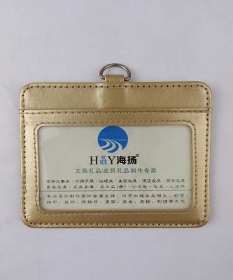 China Custom School Gold PU Desk Card Holder Student ID Leather Card Holder for sale