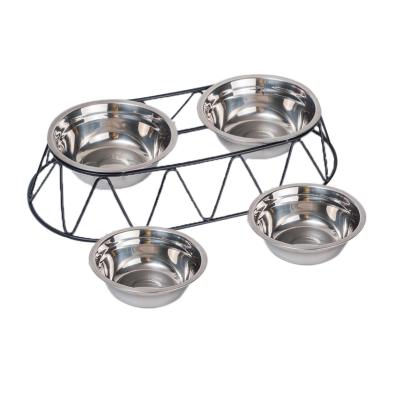 China Hot Selling Detachable Removable Slanted Metal Pet Food Plastic Bowl Sustainable On A Stand for sale