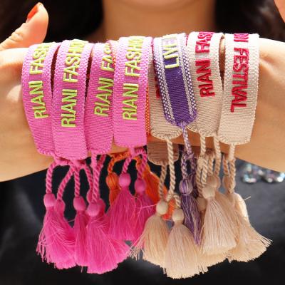 China Party Word Adjustable Size Braided Pattern Woven Pattern Embroidery Friendship Tassel Bracelets Knitted Bracelet High Quality for sale