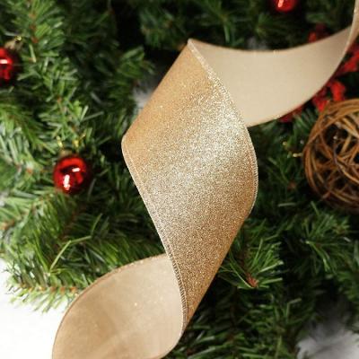 China Decoration Glittered Covered Ribbon Custom Made High Tenacity Polyester Christmas Celebrations High Quality Personalized Wedding for sale