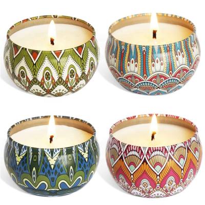 China Amazon Hot Sale Soy Wax Scented Candle Vintage Tin Cans Aromatherapy Candles for sale