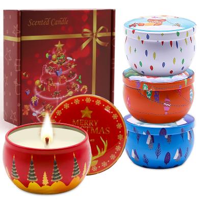 China Bulk Order Luxury Multi-fragrant Soy Wax Tin Jar Aromatic Velas Christmas Scented Candle Gift Set for sale