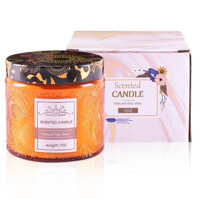 China New Type Top Sale Custom Scented Glass Candle in Orange Candle Glass Jar for sale