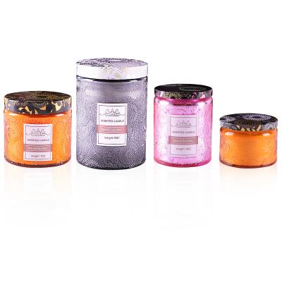 China Economical Set of 4pcs Luxury Colorful Candle Glass Organic Soy Wax Scented Glass Candle Gift Set for sale