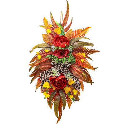 China Celebrate Harvest Halloween High Quality Hot Sale Wall Door Decoration Garland Yellow and Red Wreath for sale