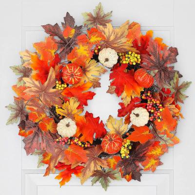 China Autumn Wreath Thanksgiving Decoration Pinecone Artificial Maple Leaf Wreath Indoor and Outdoor Decoration Autumn Maple Wreath for sale