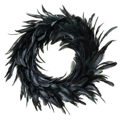 China Faux Pampas Black Advent Wreath Lifelike For Halloween and Home Decoration Christmas Feather Advent Wreath for sale