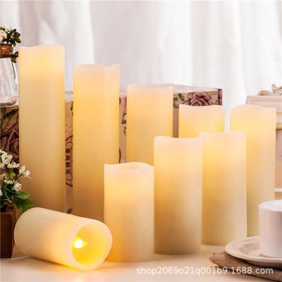 China Flameless Candles Battery Operated Real Wax Pillar Flickering LED Candle Of 9 for sale