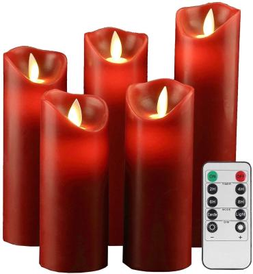 China Flameless smokeless Moving Wick Flickering battery Remote Control candle led electric set of 5pcs red candle for sale