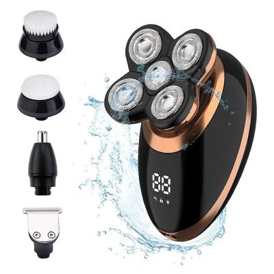 China 5 Flexible Shaver Heads For Close Facial Shaving 4-in-1 USB Waterproof Rotary Epilator Beard And Nose Hair Trimmer Men Electric Shaver for sale