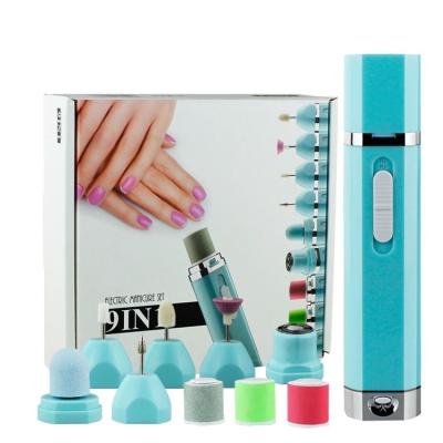 China Plastic Portable Electric Nail Polisher 9 in 1 Set Mini Nail Polishing Machine Tools Nail Buffer Polisher for sale