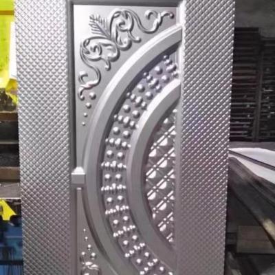 China Exterior Sound Insulation Laminate Design Embossed Value Stamped Sheet Metal Skin Steel Door for sale