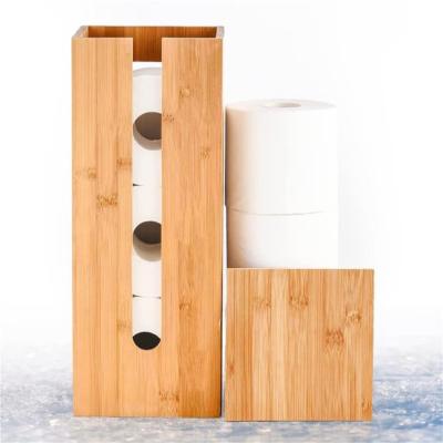 China Modern Vertical Rack 3 Rolls Storage Rack Bamboo Toilet Paper Holder Bathroom Stand Available for sale