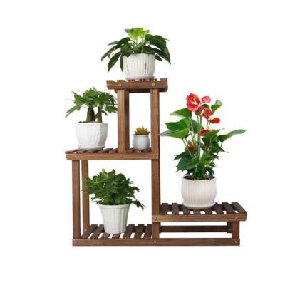 China Durable Material Indoor Outdoor Wooden Shelf 4 Tiers Planter Planter Corner Rack Flower Pot Stand Wooden Flower Pot Rack For Living Room Garden for sale